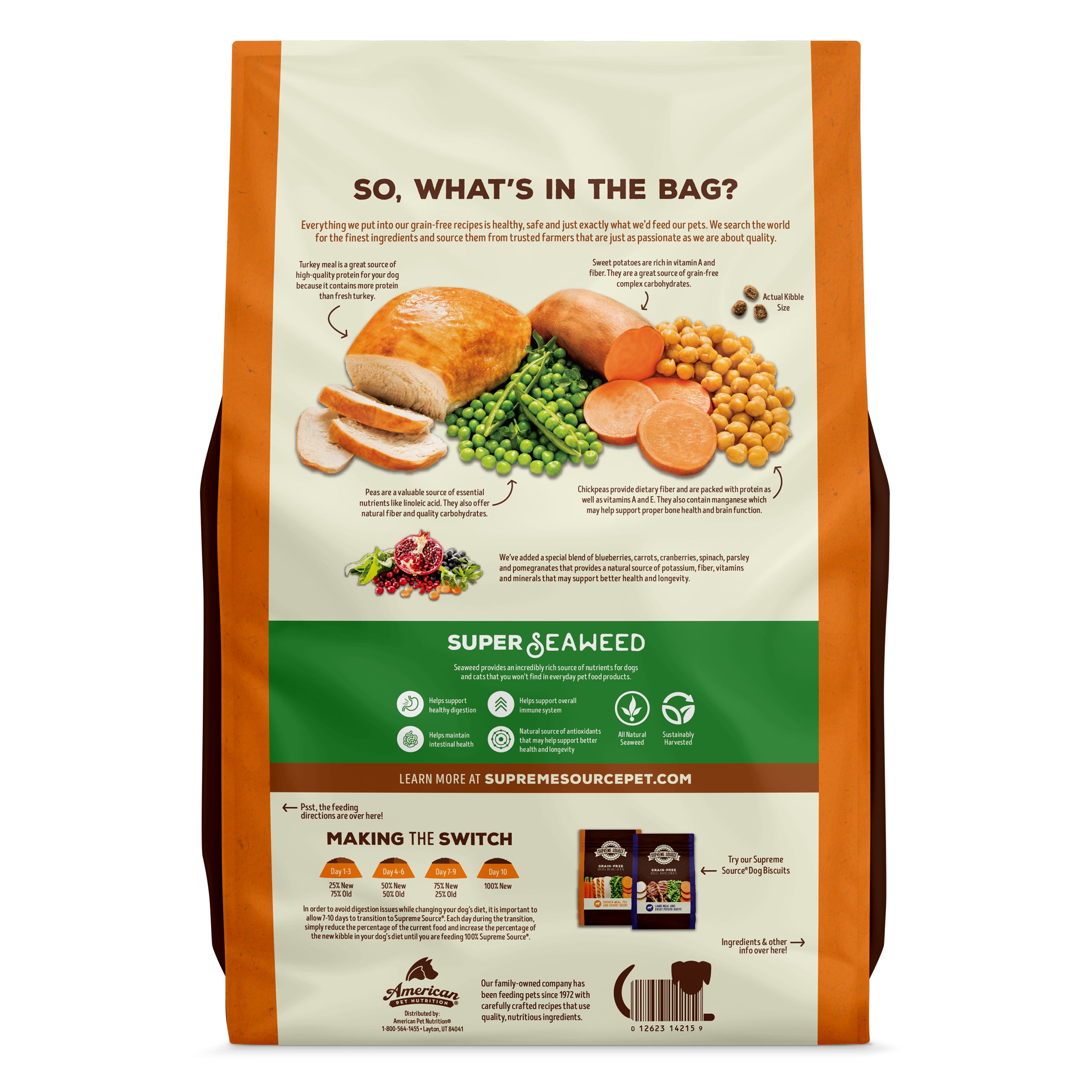 Backside image of Turkey Meal and Sweet Potato recipe dog food