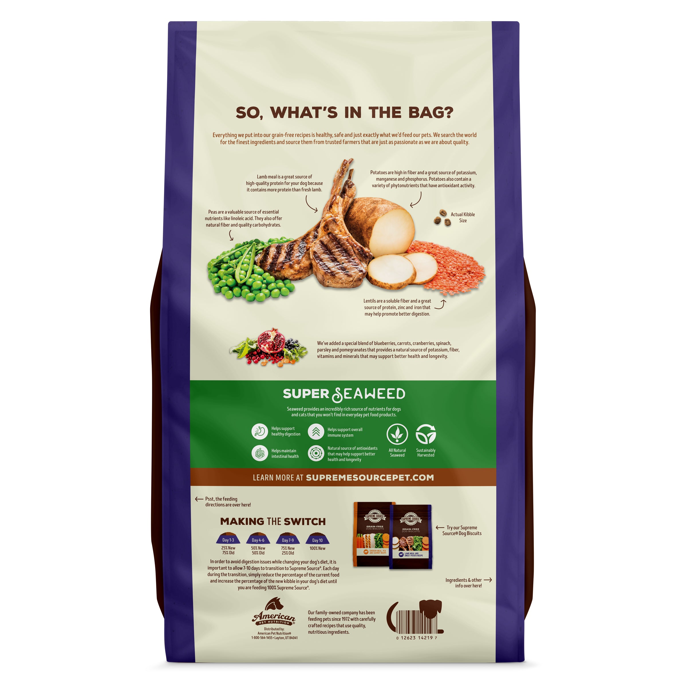 Backside image of Supreme Source Lamb Meal and Sweet Potato Recipe dog food
