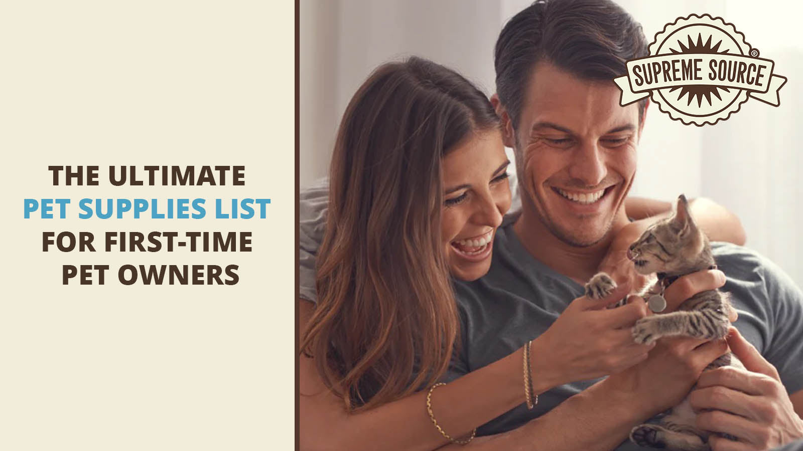 Young couple holding new kitten