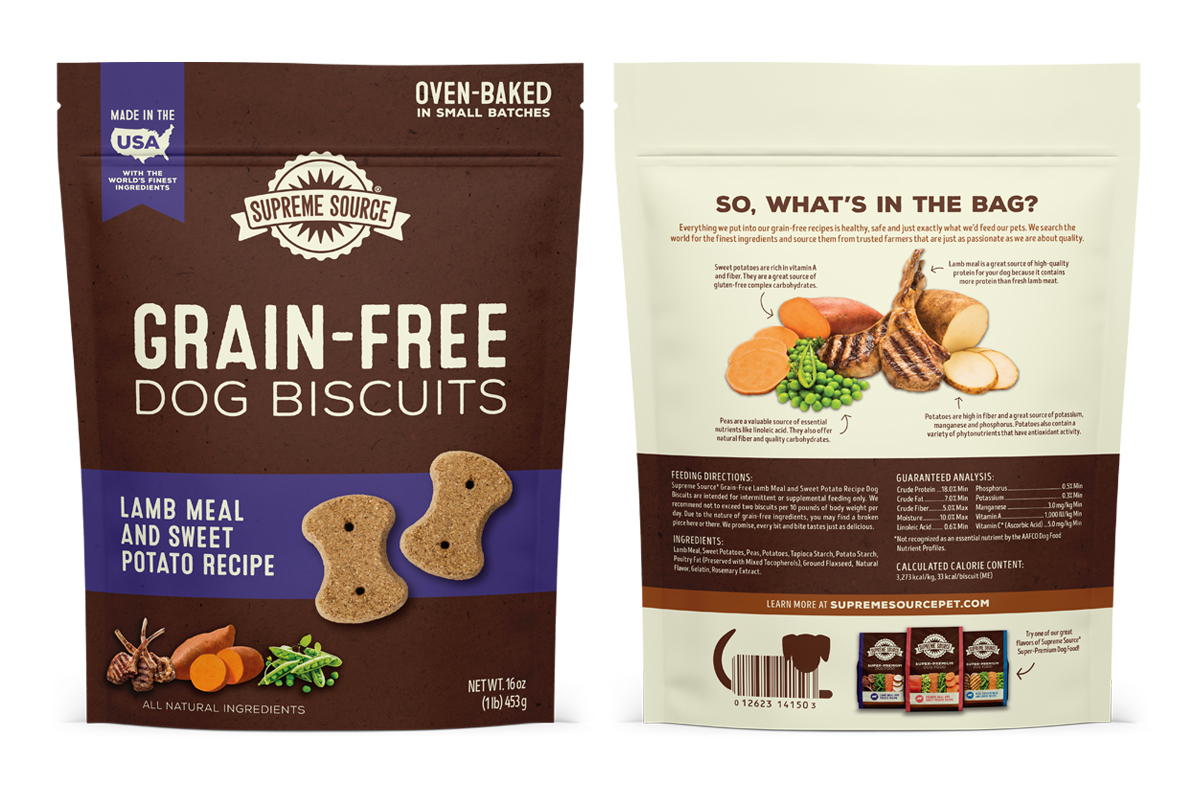 supreme source grain free dog biscuit lamb meal and sweet potato